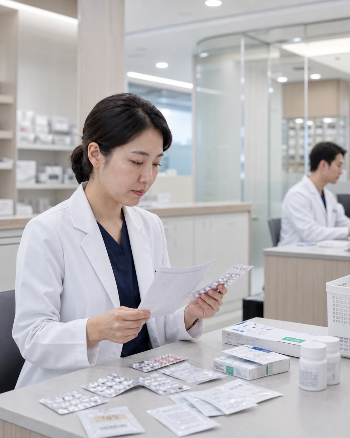 병원에서 환자 지참약을 검토하는 약사